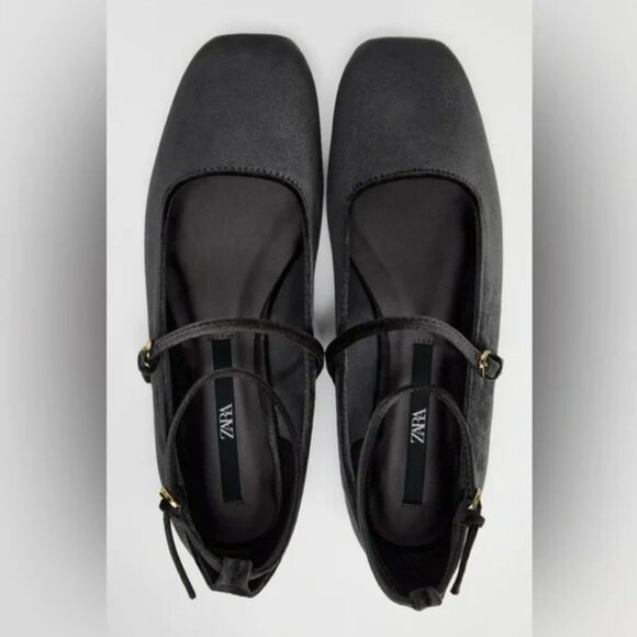 Zara Velvet Ballet Flats with Straps US 8 - Picture 6 of 6